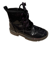 Girls Dream Paris black sparkle combat boots sz 2 patent leather