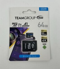 Team Group 64GB Elite microSDXC UHS-I U3, V30, A1, 4K UHD Micro SD Card with SD 