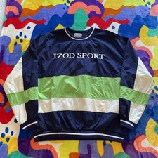 Vintage 90s IZOD Sport Windbreaker Jacket Men’s XL Pullover Striped Blue Green