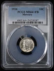 1916 Mercury Dime 10c- PCGS MS 64+ FB Full Bands! Beautiful First Year Dime