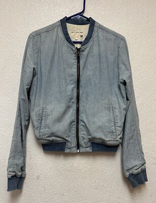 Rag Bone Women's Blue Denim Bomber Jacket Size M