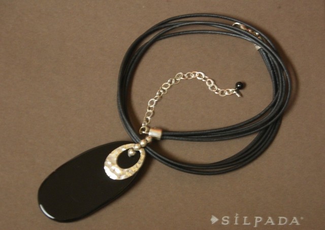 Stunning Silpada Large Black Onyx Pendant Sterling Silver Beads Leather Necklace