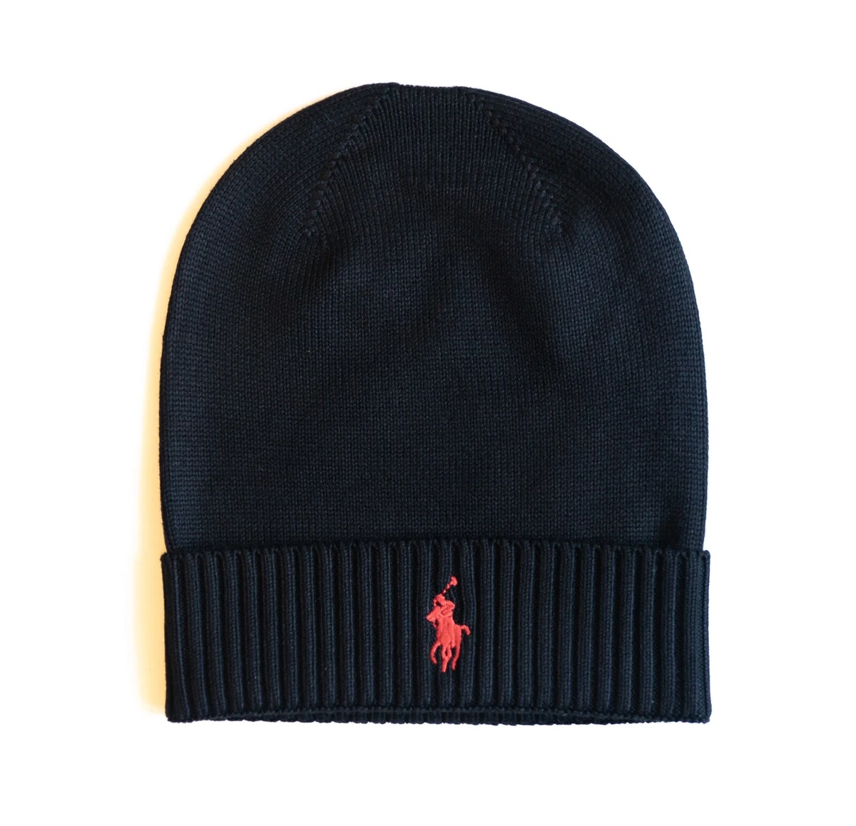 Black polo beanie with top red horse