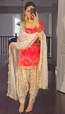 PATIYAL LOOK HEAVY FAUX GEORGETTE TOP DHOTI WITH DUPATTA FOR WEDDING