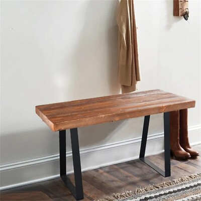 Rustic Old Pine Wood Entryway Bench Stool with Metal Leg 33''L x 13'' W x 16.5'' H