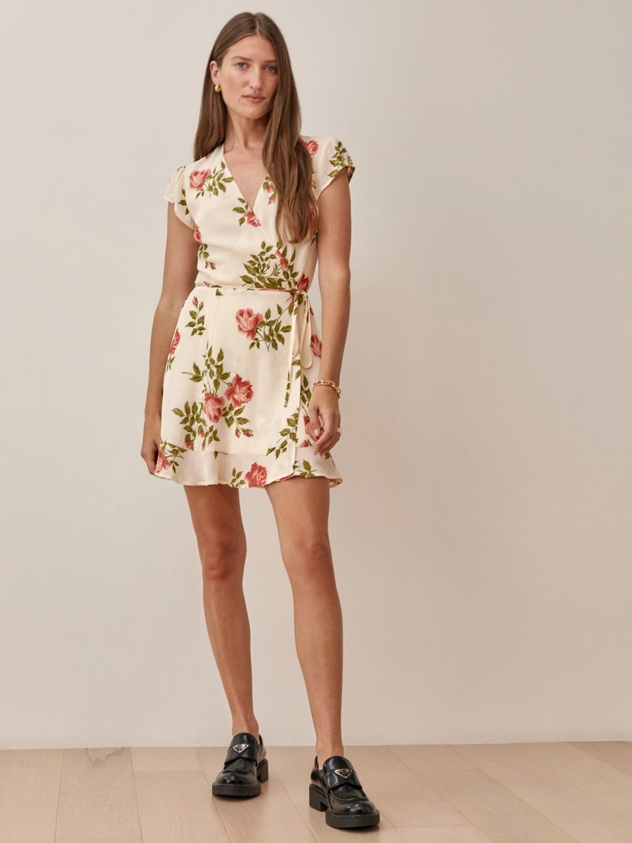 reformation mini wrap dress Reformation green floral wrap mini dress by Reformation