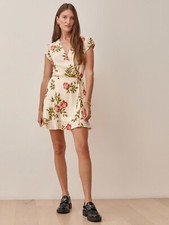 Reformation Radley Short Mini Wrap Dress in Jolie, OFF White, XS