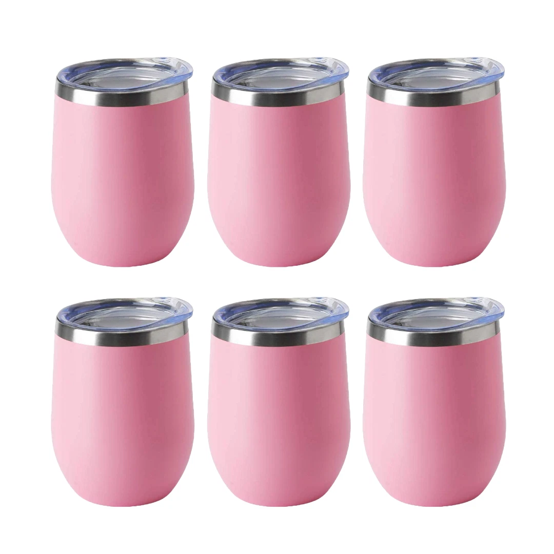 Pack of 6] Stainless Steel Wine Tumbler Bulk with Lid, Insulated 12 oz Pink