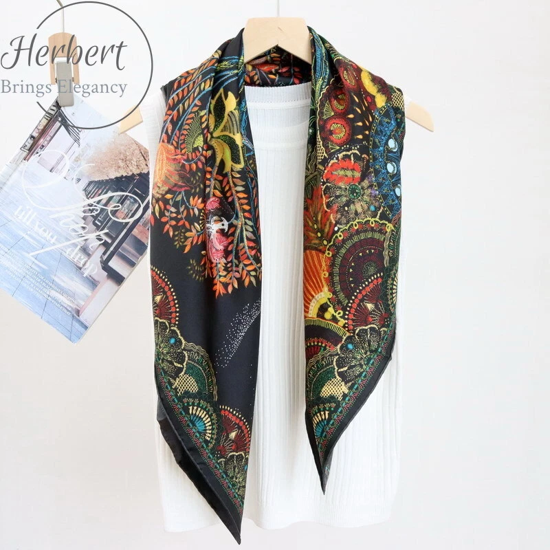 Премиум шелковый шарф 90 см квадратный шарф дерево жизни 100% шелковица саржа шелк - Изображение 3 из 4