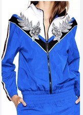 Victoria's Secret Pink Mesh Blue Jacket With Silver Roses Full Zip Xs/s