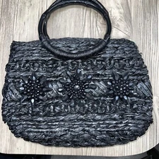 Capelli Straworld Black Straw Beaded Handbag Small