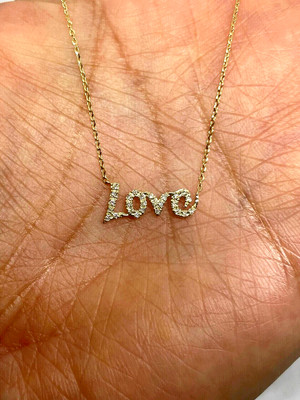 1 Ct Round Natural Moissanite Women Love word Pendant 14K Yellow Gold Plated