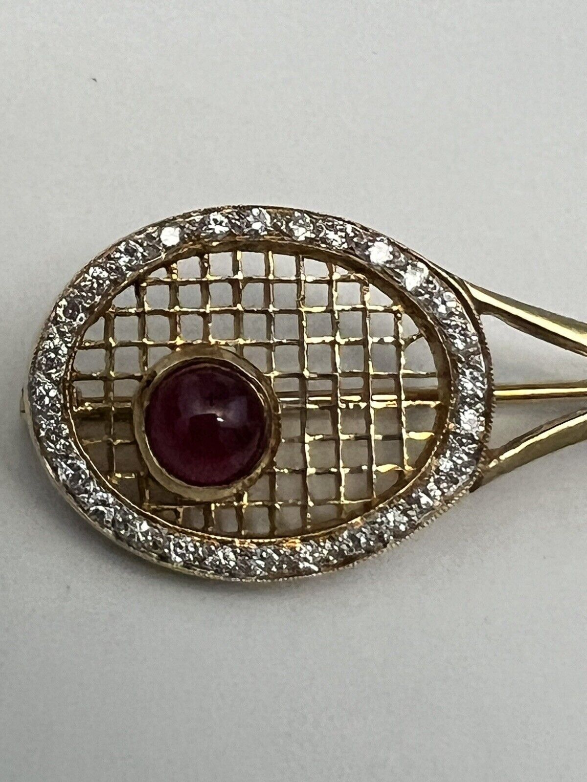 Ruby Diamond tennis Racket Pin Brooch Vintage Est… - image 2