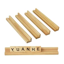 4Pack Wooden Scrabble Tile Holders Letter Word Game Rack Tray for Crafts
