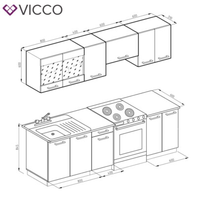 Cuisine Intégrée Vicco – Bloc Raul 240cm – Couleur Anthracite Et Chêne – Moderne Et Fonctionnelle