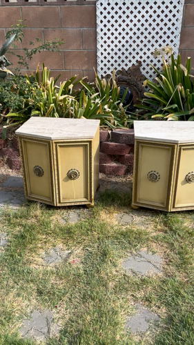 Pair Of Italian Contemporary Night Stand With Marble Top 24” Tall - Video 1 of 1