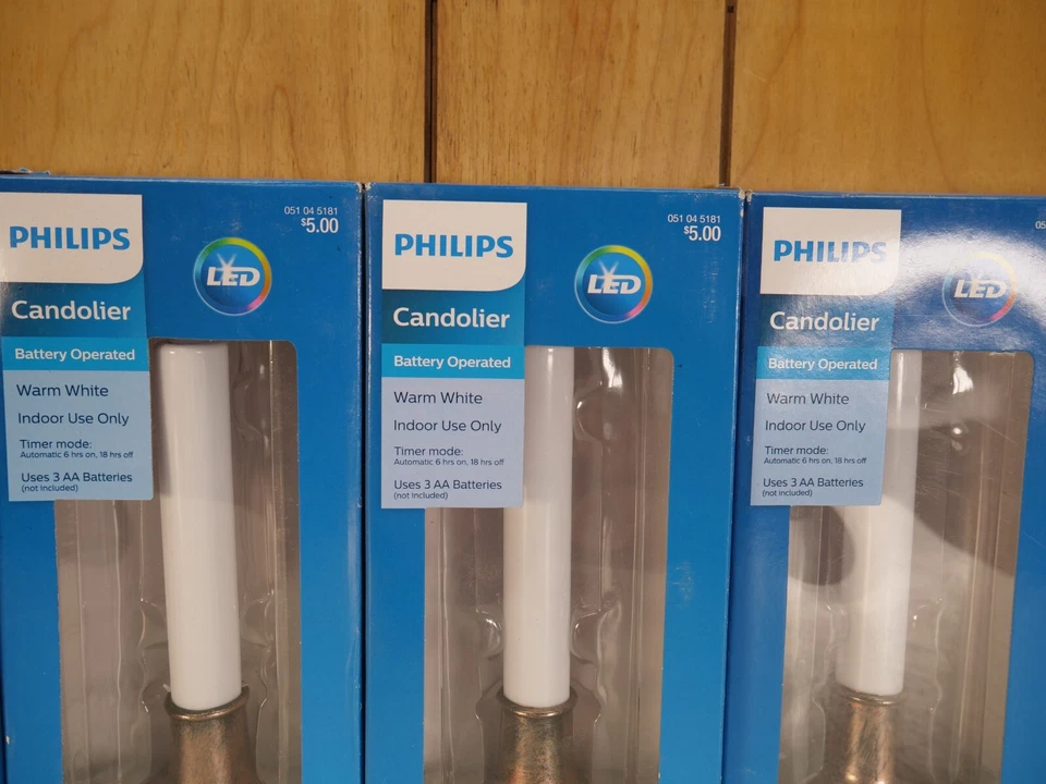 7 PHILLIPS TAPER CANDLES WARM WHITE LED CANDOLIER W/ BRONZE BASE & TIMER NEW - Image 2 of 4