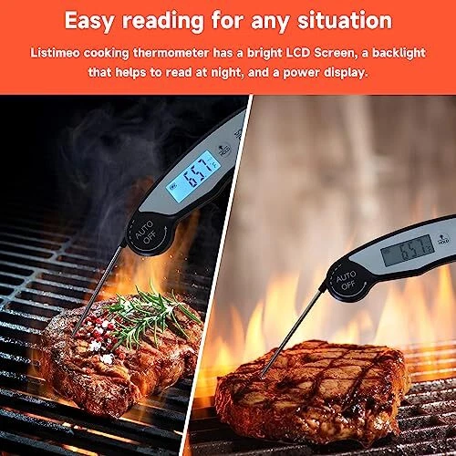 Meat Thermometer for Grill,Cooking and BBQ.Waterproof Instant Read Black/Silver