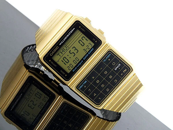 Uhr CASIO DATA BANK CALCULATOR DBC-611G-1DF Taschenrechner Stahl Golden - Bild 2 von 3