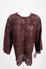Zara Womens Lace Blouse Shirt Top M Medium Floral Burgundy Maroon 2731/242 NWT