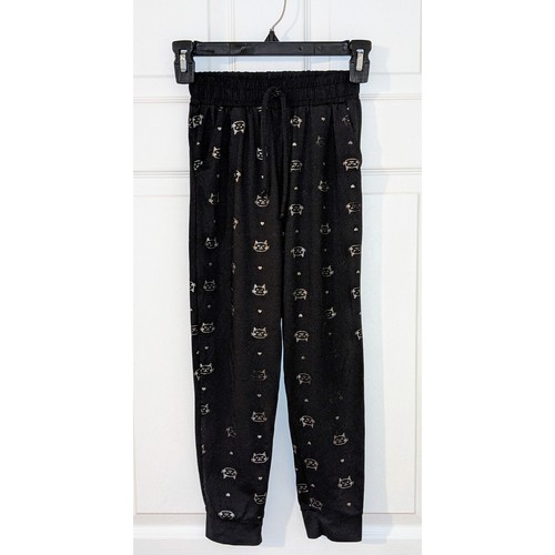 Shoshana Kids Jogger Pants Cat Print Drawstring Waist Casual Black Size XS (6/7)