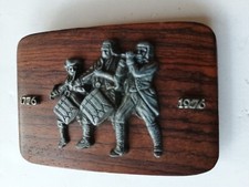 Wooden 1776 - 1976 Bicentennial Patriotic Belt Buckle Drummers USA Spirit of 76