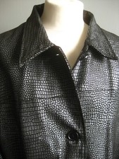 Beth Terrell LEATHER COAT XL 22 24 JACKET long snake metallic SILVER SHINY 