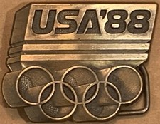 USA 88 OLYMPICS BELT BUCKLE 2.75 x 2 1988 Summer in Seoul Winter in Calgary