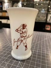 1950's JACKIE ROBINSON BROOKLYN DODGERS CHAMPION OF BASEBALL 5'' MILK GLASS RARE