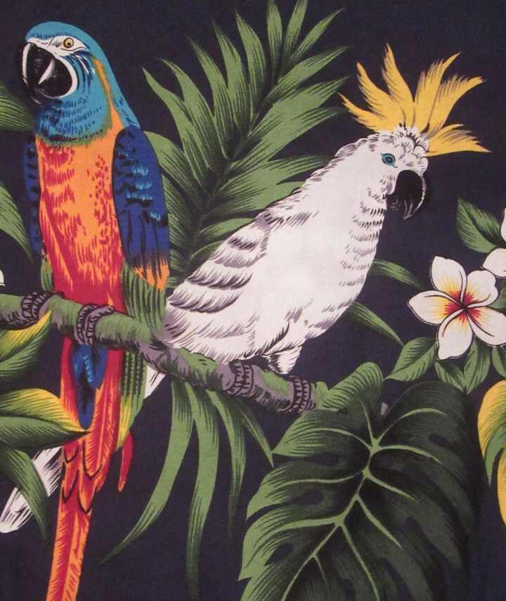 Winnie Fashions parrots cockatoos button-front Hawaiian-made shirt size MEDIUM