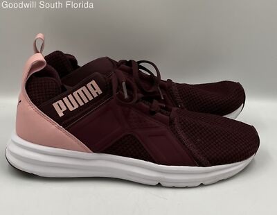 Puma Girls Enzo 193358-01 Burgundy Pink Lace-Up Running Sneaker
