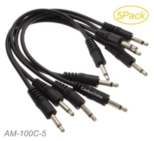 5-Pack 6-inch 3.5mm Mono TS Audio Male to Male Molded Short Black Jumper Cables