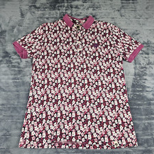 Pretty Green Polo Shirt Adult Medium Burgundy Retro Jacquard Floral Print Top