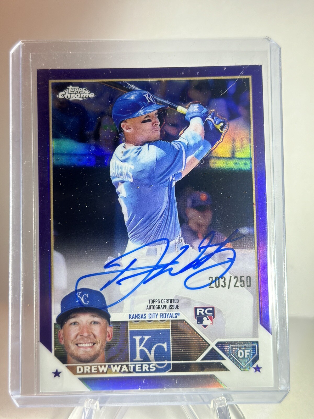 2023 Topps Chrome Drew Waters RC Rookie Purple Refractor Auto /250 Royals