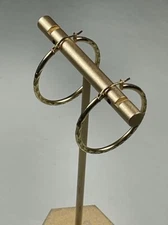 FAS GOLD OVER 925 STERLING SILVER DIAMOND CUT HOOP EARRINGS 1.25" CLASSIC 3393