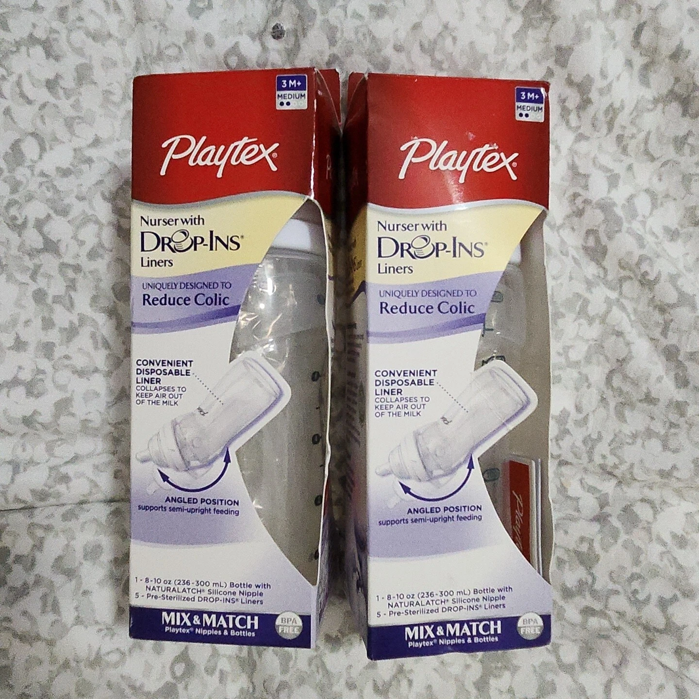 2 Playtex Nurser w/ Drop-Ins Liners 8oz - 10oz 3 Months Angled Bottles