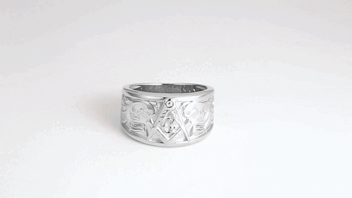 .925 Sterling Silver Freemason Square & Compass Filigree Band Ring - Picture 3 of 3