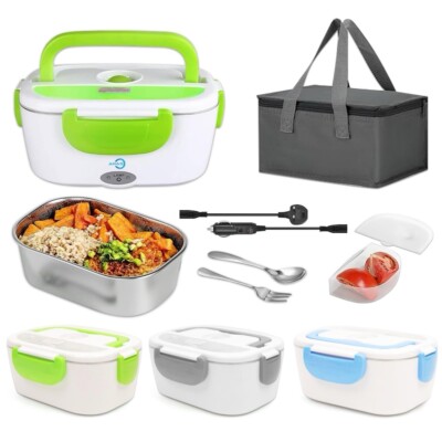110V Electric Heating Lunch Box Portable for Car Office Food Warmer ( GREEN)