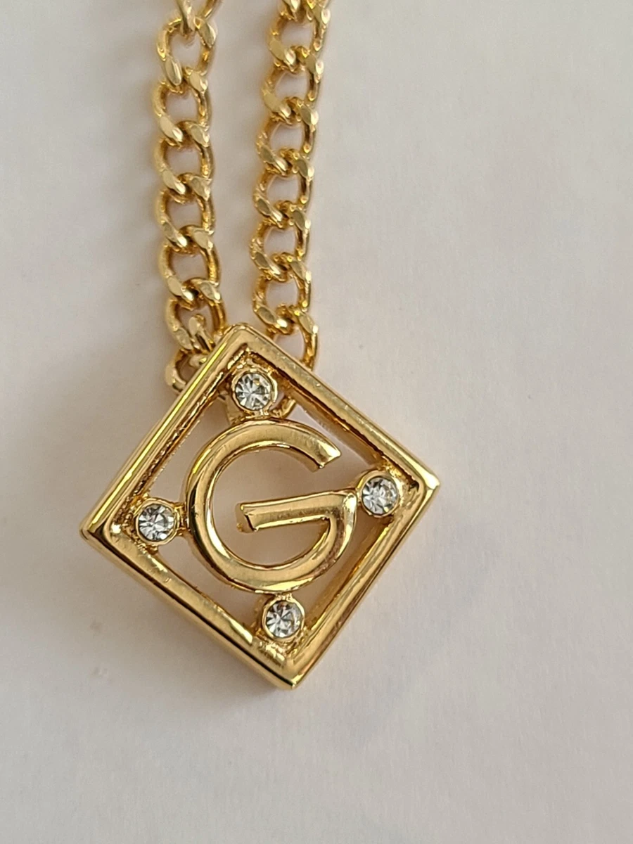 GIVENCHY Gold Plated Rhinestone G Logo Pendant Charm Necklace | eBay