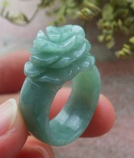 Video Certified Green Natural A Jadeite Jade Rose Flower Ring NO. 8  418750 TS