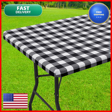 Smiry Rectangle Picnic Table Cloth Elastic Waterproof Fitted Vinyl Tablecloths