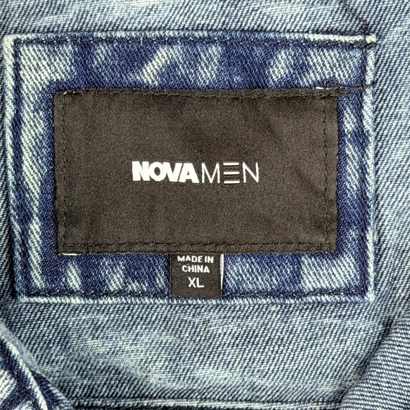 NovaMen Mens Acid Wash Denim Trucker Jacket Multi Patch Blue XL DN-21-FN - second product detail image