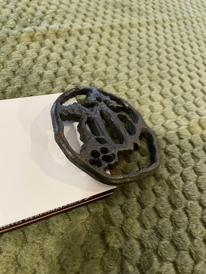 Железный мотив растения цуба круглая защита для самурайского меча подлинный антикварный - Изображение 3 из 4