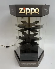 VTG Zippo Rotating Lighted Display Case Holds 30 Lighters Table Top