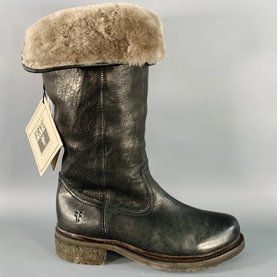 Botas FRYE De Piel Negra Valerie Con Plegado De Shearling Talla 7 - Imagen 2 de 4