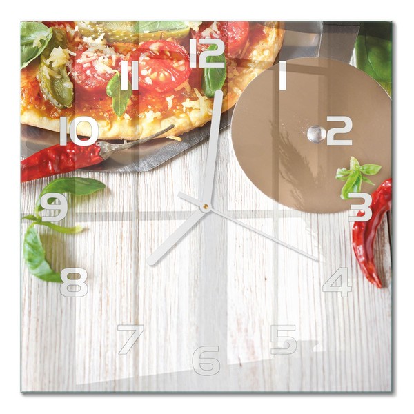 Wanduhr Aus Glas FüR Wohnzimmer Und Arbeitszimmer Pizza WeißE Zeiger 30X30 Cm-image