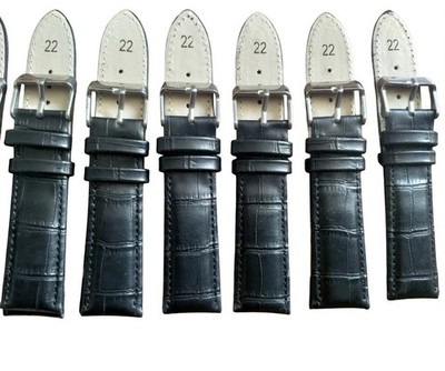 30X blackHigh-Quality Two-Piece Soft Leather Croco Watch Band Straps 22mm Joblot