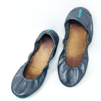 Tieks By Gavrieli Womens Ballet Flats 9 Metallic Pewter Leather Grey Silver Fold