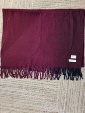 FURLA Cashmere Stole Large Navy Bordeaux Fringe Unisex 60x168cm Very Good