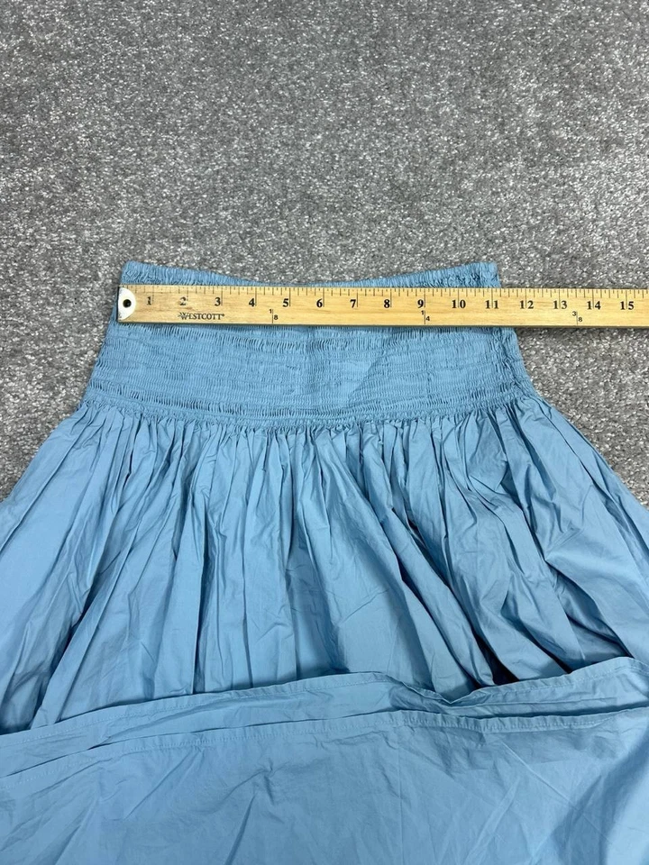 Falda Cos Midi Para Mujer XS Azul Algodón Favorecedora Cintura Fruncida Línea A Ropa de Fiesta Foto 3 de 4